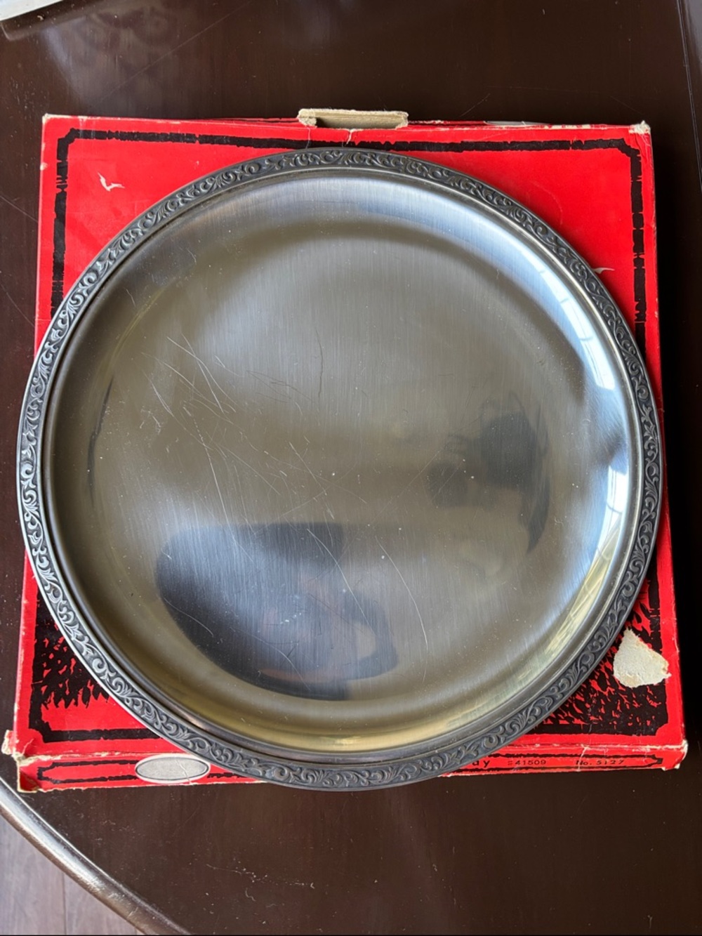 Vintage Monterey Decorative Black Serving Platter Tray 12” Ornate Rim with box